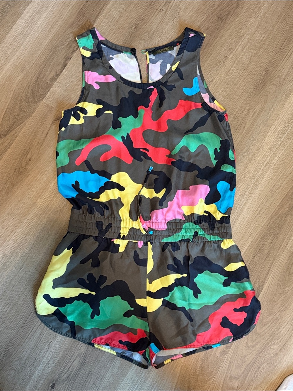 Valentino Multicolor Camo Sleeveless Romper 100% Silk -1